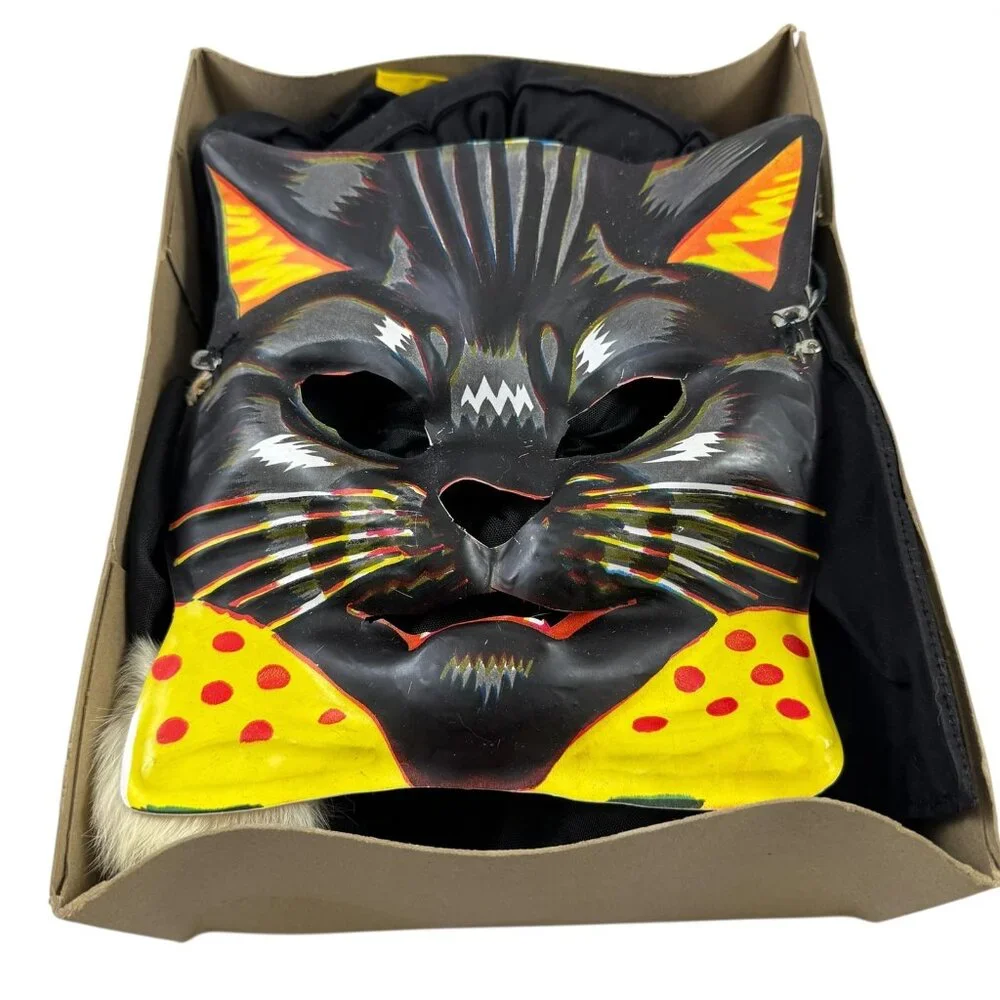 Ben Cooper Halloween Mask and Costume Black Cat Child Size L Vintage 1960s - Picture 2 of 12